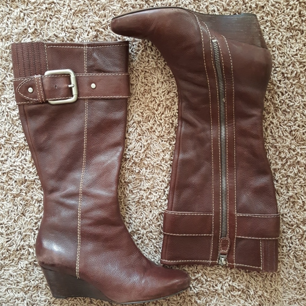 Brown Wedge Leather Boots